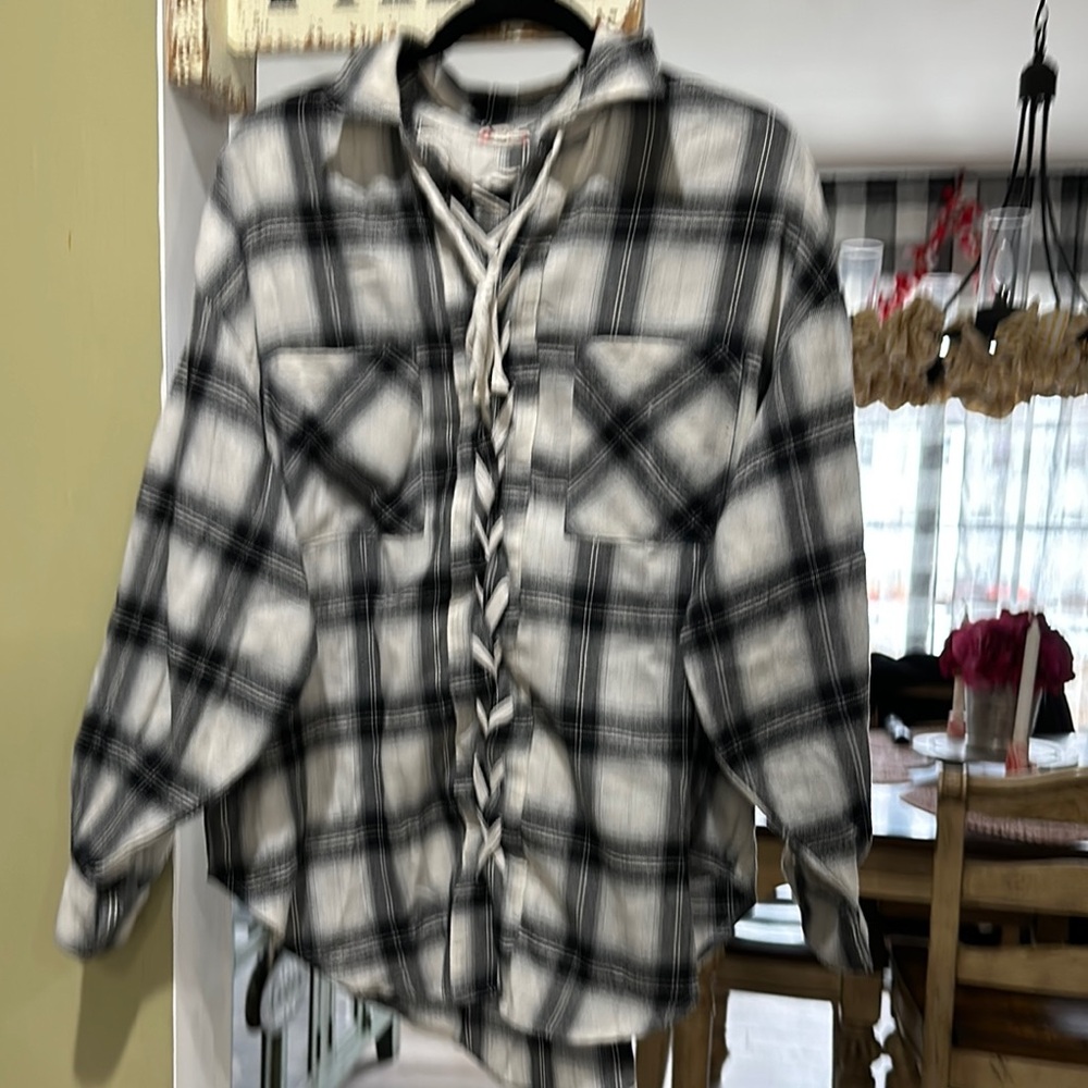 Plaid Lace up top